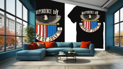 4th of July happy USA independence day T shirt design American Flag. 4th of july 1776. Patriotic Slogan Print On T-Shirts, Tops, Tanks, Hats, Mugs, Pillows, Bags, Banners, Posters, Cards. vector desig Wall mural