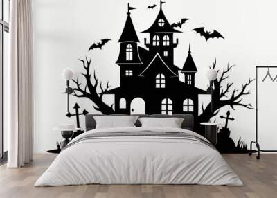 A Silhouette Vector Of Halloween Haunted House, scary halloween house illustration Wall mural