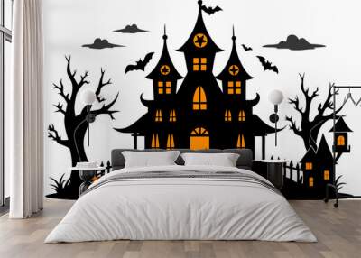 A Silhouette Vector Of Halloween Haunted House, scary halloween house illustration Wall mural