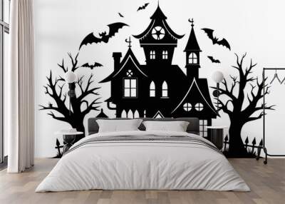 A Silhouette Vector Of Halloween Haunted House, scary halloween house illustration Wall mural