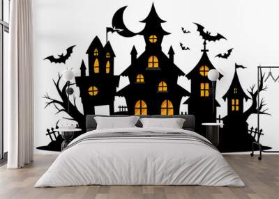 A Silhouette Vector Of Halloween Haunted House, scary halloween house illustration Wall mural