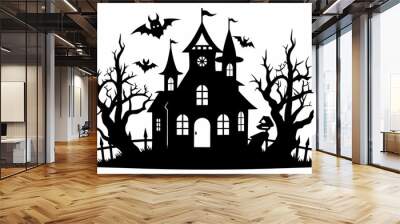 A Silhouette Vector Of Halloween Haunted House, scary halloween house illustration Wall mural