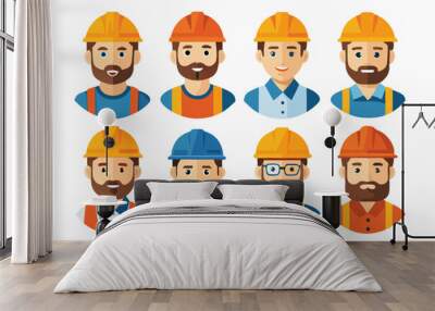 Construction worker face avatar icons vector, Construction worker, Illustration of man wearing worker apron outfit Wall mural