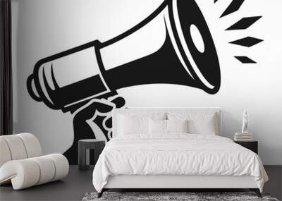 Hand Holding megaphone silhouette vector icon, Announcing hand mike illustration on white background Wall mural