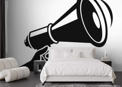 Hand Holding megaphone silhouette vector icon, Announcing hand mike illustration on white background Wall mural