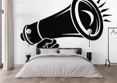 Hand Holding megaphone silhouette vector icon, Announcing hand mike illustration on white background Wall mural