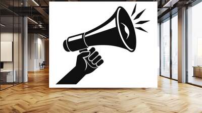 Hand Holding megaphone silhouette vector icon, Announcing hand mike illustration on white background Wall mural