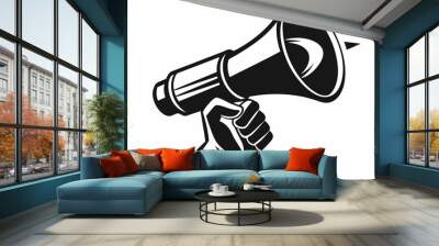 Hand Holding megaphone silhouette vector icon, Announcing hand mike illustration on white background Wall mural