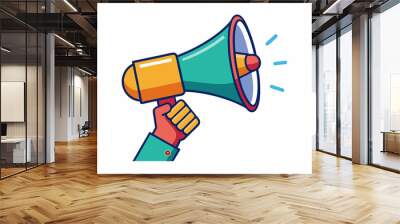 Hand Holding megaphone vector icon, Announcing hand mike illustration on white background Wall mural