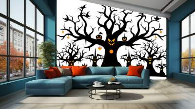 haunted trees silhouette collection of Halloween vector illustrations on white background. scary plant element Wall mural