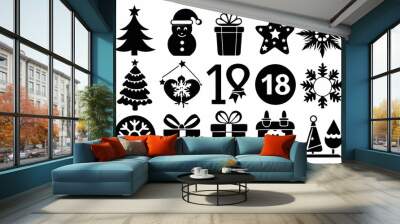 Set of Christmas vector silhouettes. Christmas icons, elements collection Wall mural