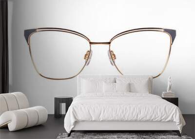 Fashionable glasses with a thin gold frame. Silver elements. Prescription glasses for men with a fashionable shape. Without background. Wall mural