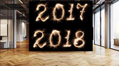 isolated 2017-2018 written with Sparkler firework on black Wall mural