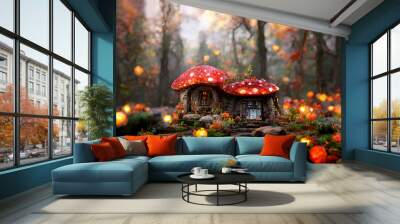 Amazing cute mushroom house Wall mural