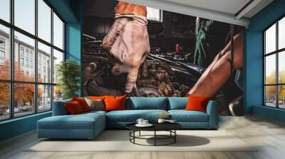 Auto mechanic working Wall mural