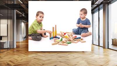 Boys playing whit blocks Wall mural