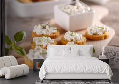 Cottage cheese on bruschetta Wall mural