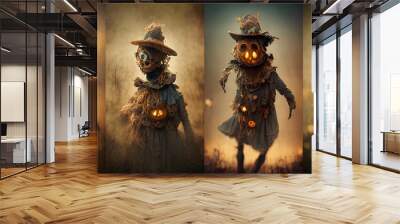 Creepy Halloween scarecrows Wall mural