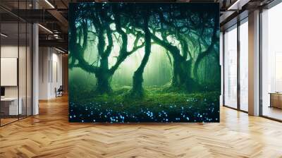 Night forest landscape with magical glows Wall mural