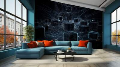 Blue cyberspace background with glowing lines Wall mural