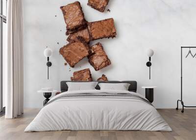 brownies chocolate brownie cake top view flatlay on marble background Wall mural