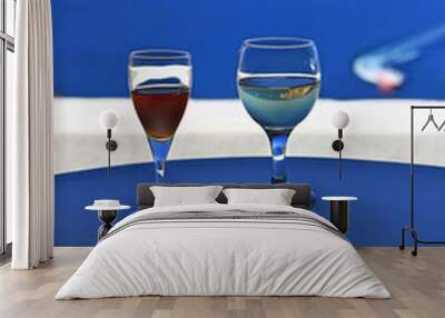 wine glasses - santorini background Wall mural