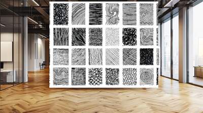 Abstract black pen scribble element set. Ink texture layout bundle. Hand drawn crosshatch textures pack. Grunge overlay background. Wall mural