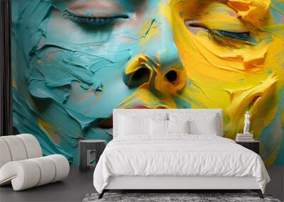 Abstract oil painting, colorful face, thick oil paint strokes, paint texture applied with a brush, art painting. Wall mural