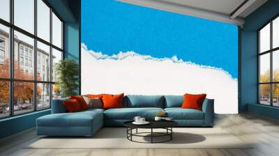 Blue paper torn to reveal white paper background Wall mural