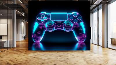 Neon glowing gamepad or joystick Wall mural