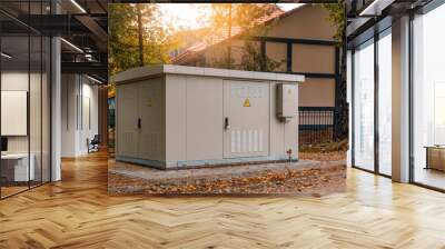 Outdoor electric high voltage distribution cabinet in a town Wall mural