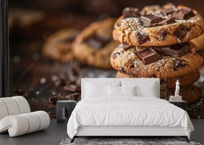 a stack of chocolate chip cookies sitting on top of a table Wall mural