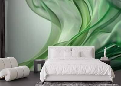 Green smoke or shredded paper material flowing smoothly and gracefully Wall mural