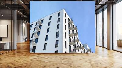 Modern apartment building in sunny day. Exterior, residential house facade. Wall mural