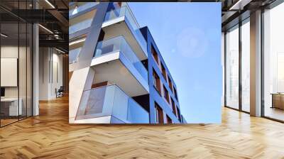 Modern architecture of urban residential apartment building. Apartment building exterior, residential house facade. Wall mural