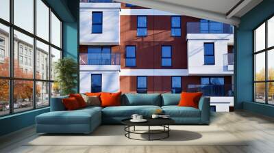 Residential area with modern apartment building. Multi Storey modern, new and stylish living block of flats. Wall mural