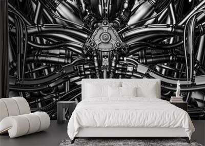 Core of the machine / 3D illustration of complex futuristic science fiction brain nucleus machinery background Wall mural