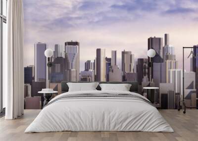 Day city panorama / 3D render of daytime modern city under bright sky Wall mural