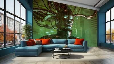 The carbon queen / 3D illustration of sinister science fiction female android artificial intelligence Wall mural