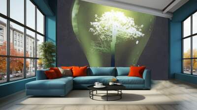 light bulb with the light tree growing inside on dark background,illustration,digital painting Wall mural