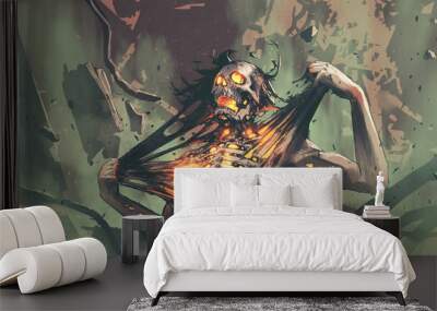 The undead ripped the chest to release the evil power inside, digital art style, illustration painting Wall mural