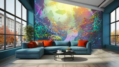 underwater with coral reef and colorful fish,illustration painting Wall mural