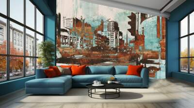 urban cityscape with abstract grunge,illustration painting Wall mural