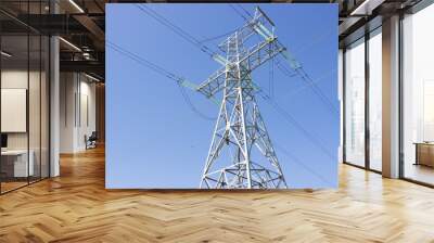 High voltage tower.Power lines,electric transmission tower.Blue sky background Wall mural