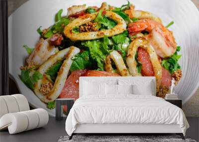 Spicy squid and shrimp salad. Thai food, spicy octopus, squid salad Wall mural