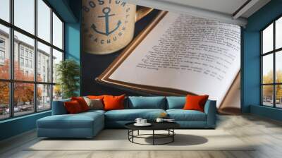 book and glasses on the table Wall mural