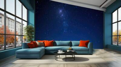 Beautiful starry night sky. Evening panorama in blue tones Wall mural