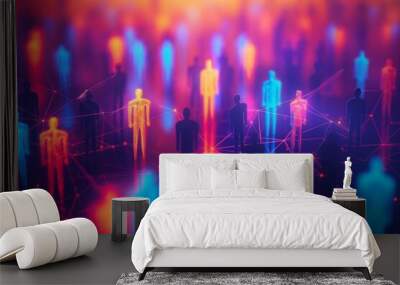 Colorful network of connected human figures Wall mural