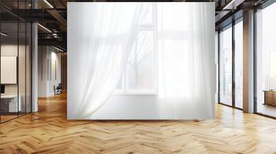 Large window with billowing white curtains Wall mural