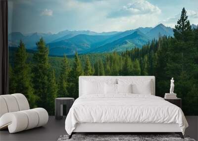 Panoramic Mountain Landscape with Forest Wall mural